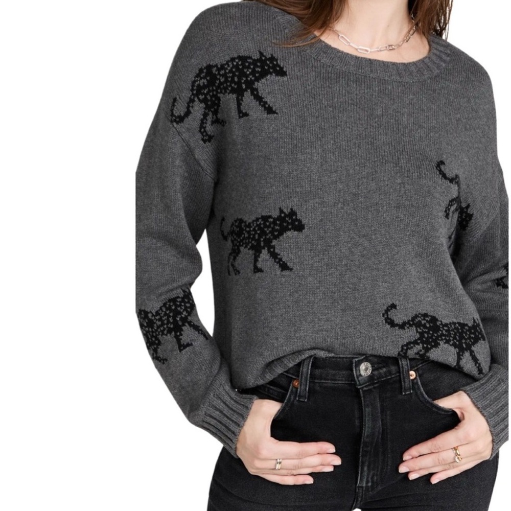 Rails Perci Jungle Cat Cotton Cashmere Gray Crewneck Knit Sweater Sz MEDIUM - Picture 5 of 15